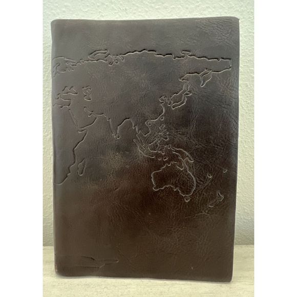 New Genuine Leather Made in Italy World Map Beautiful Lined Notebook - Brown - Picture 1 of 10